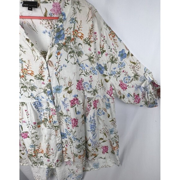 JNY Jones New York Top Womens 3X Linen Blend Floral Button Roll Tab Peasant Boho - Picture 6 of 15